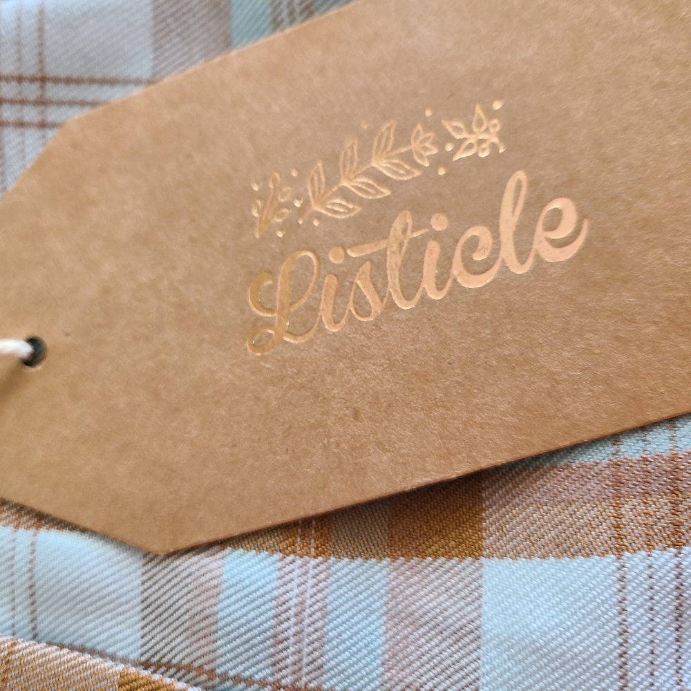 NWT Listicle Size Small Sky Blue Brown Plaid Pleated Wide Leg Trouser Pants - Picture 11 of 16